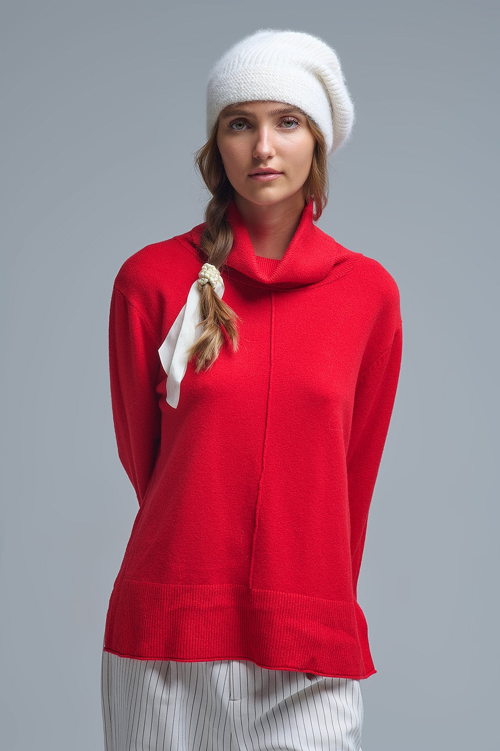 Camisola com gola redonda em vermelho
