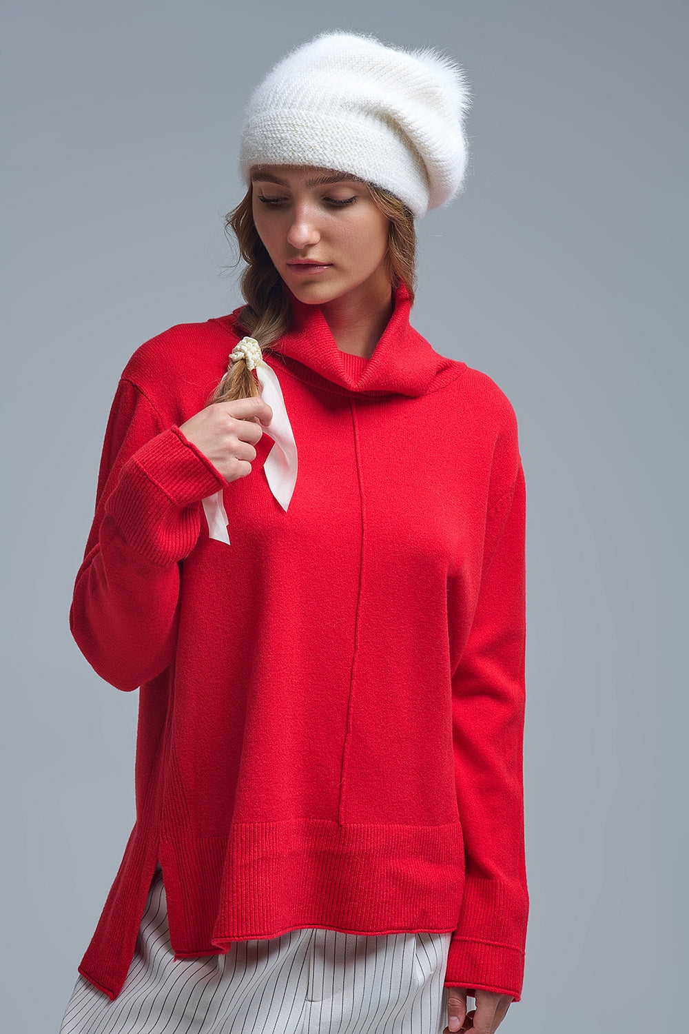 Camisola com gola redonda em vermelho