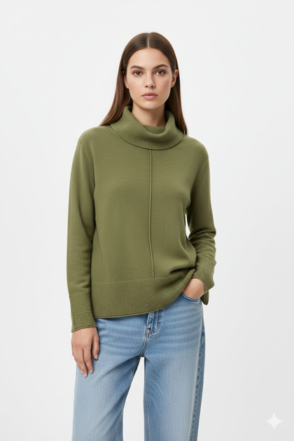 Camisola de gola redonda de grandes dimensões em verde militar