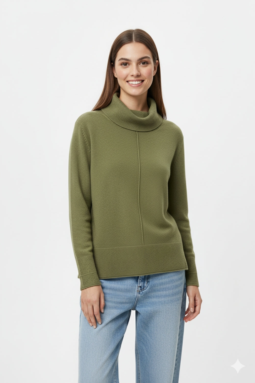 Camisola de gola redonda de grandes dimensões em verde militar