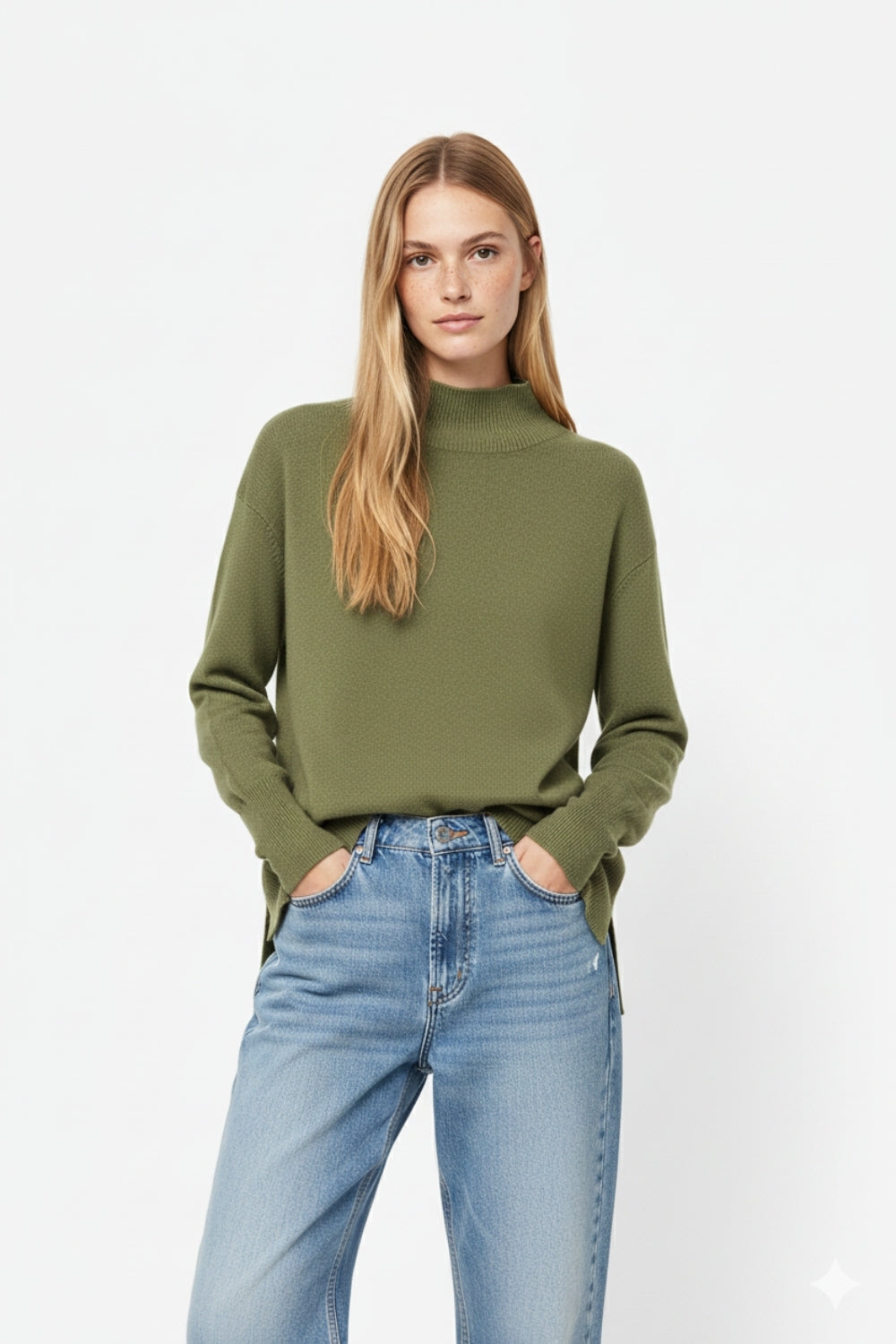 Camisola solta verde militar com pormenor aberto nas costas