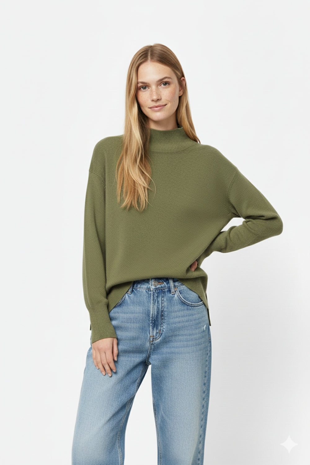 Camisola solta verde militar com pormenor aberto nas costas