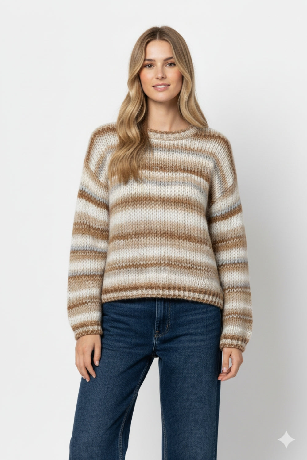 Camisola de malha volumosa com design marmoreado em bege