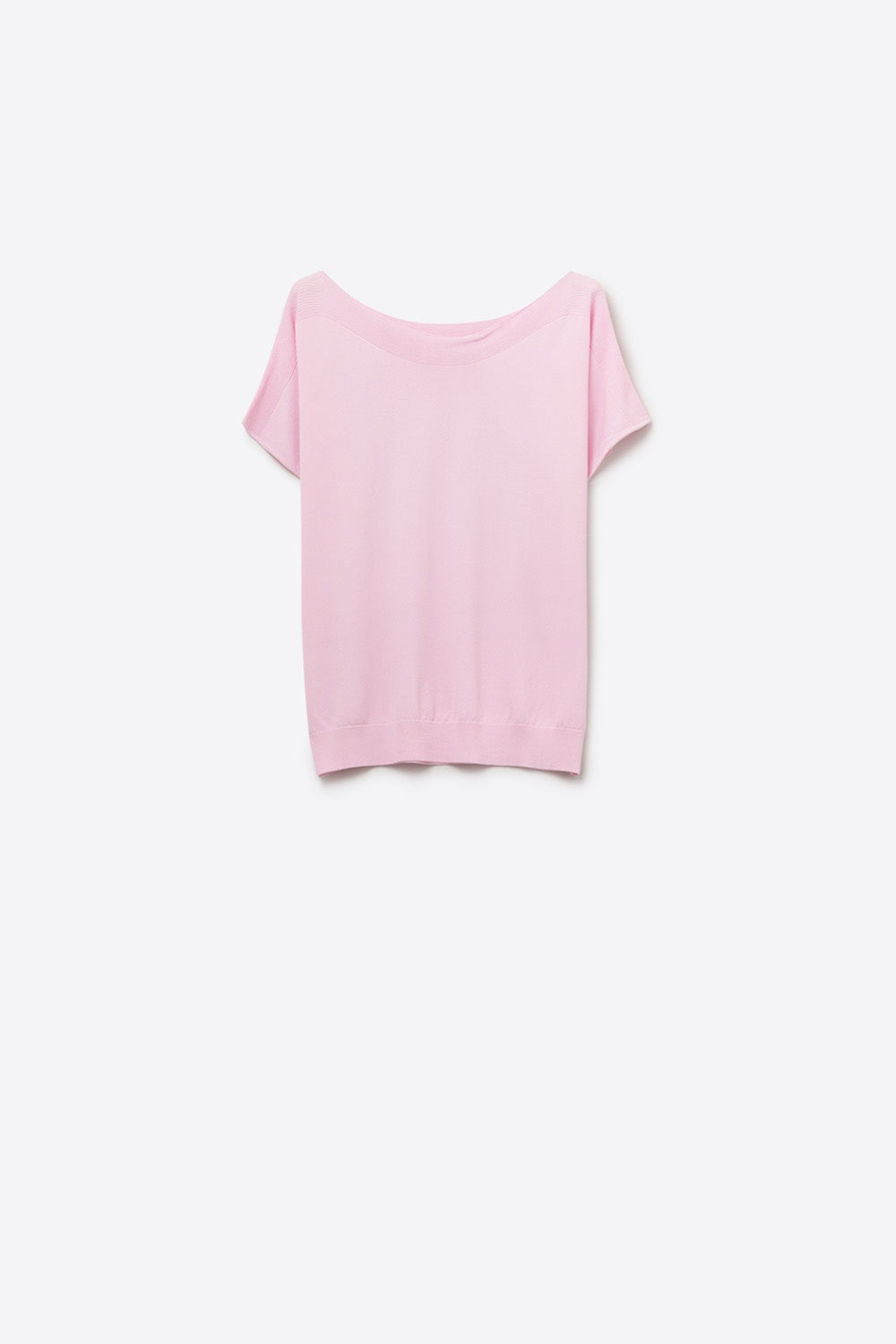 Camisola descontraída com gola redonda rosa bebé e mangas descaídas