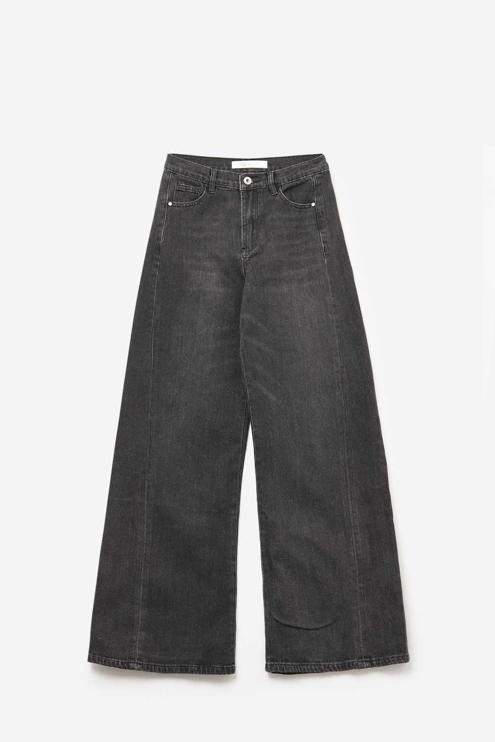 Calças Jeans Pretas Desbotadas de Perna Extra Larga em Denim de Lavagem Vintage