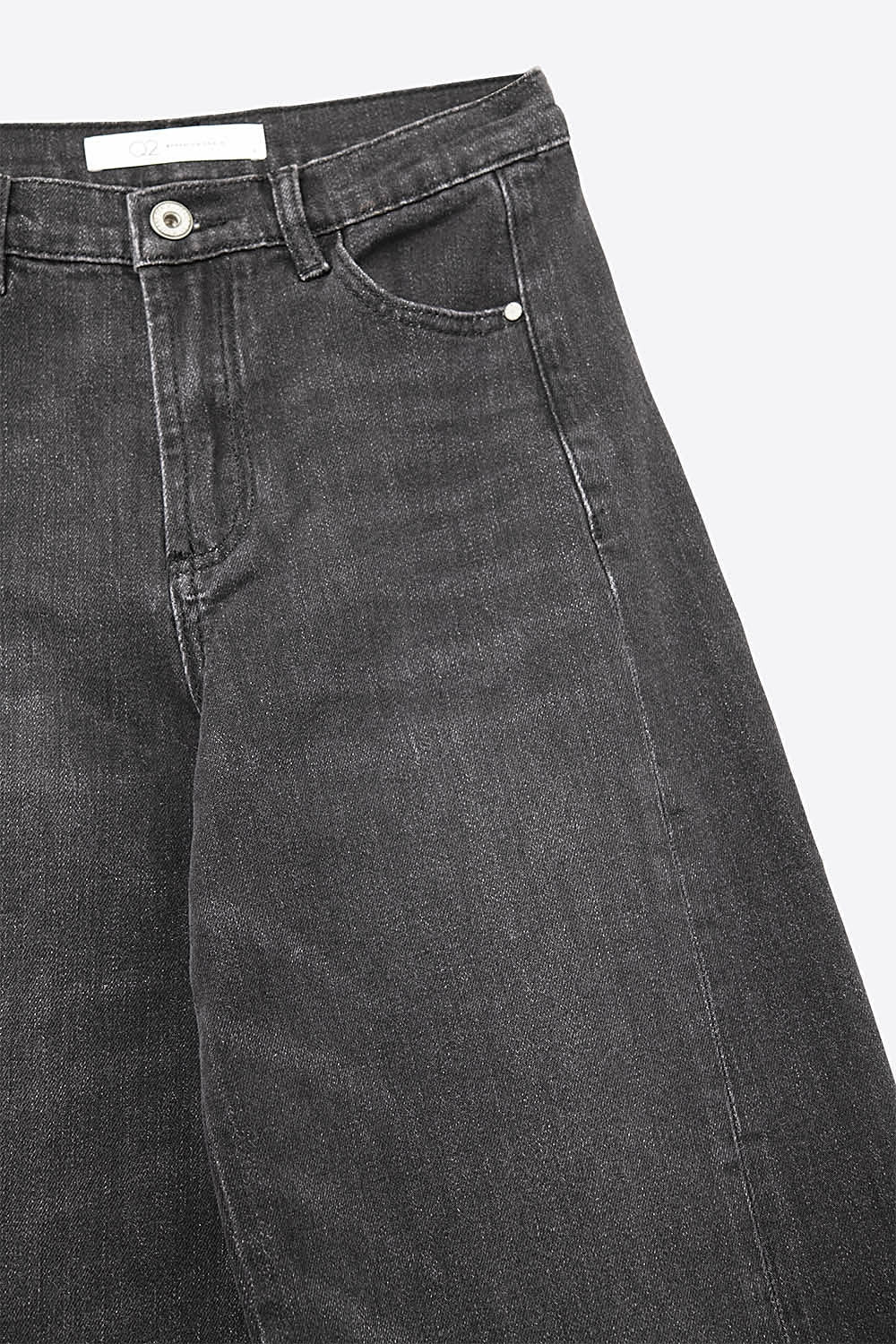 Calças Jeans Pretas Desbotadas de Perna Extra Larga em Denim de Lavagem Vintage