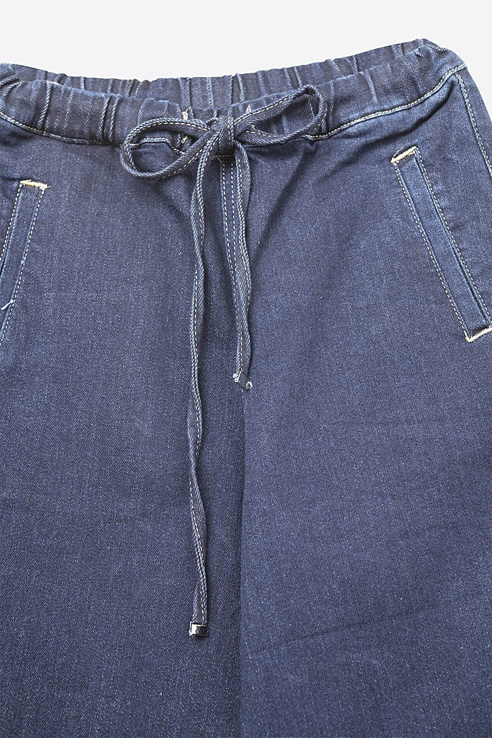 Calças Jeans Largas de Denim Azul com Laço