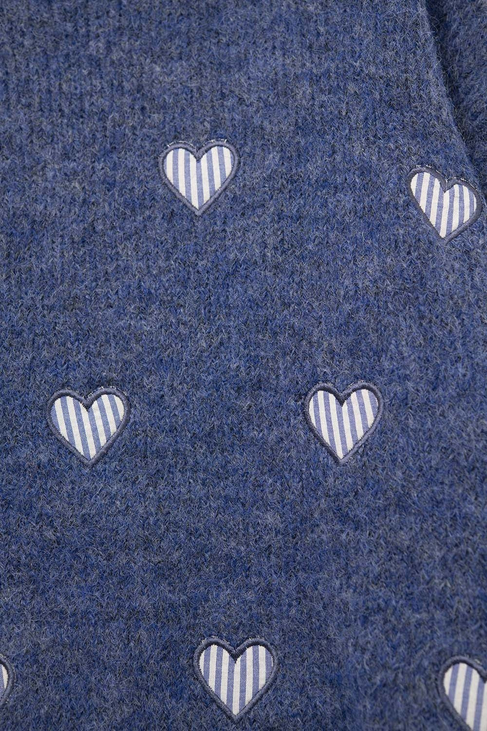 Camisola de gola redonda azul com corações às riscas