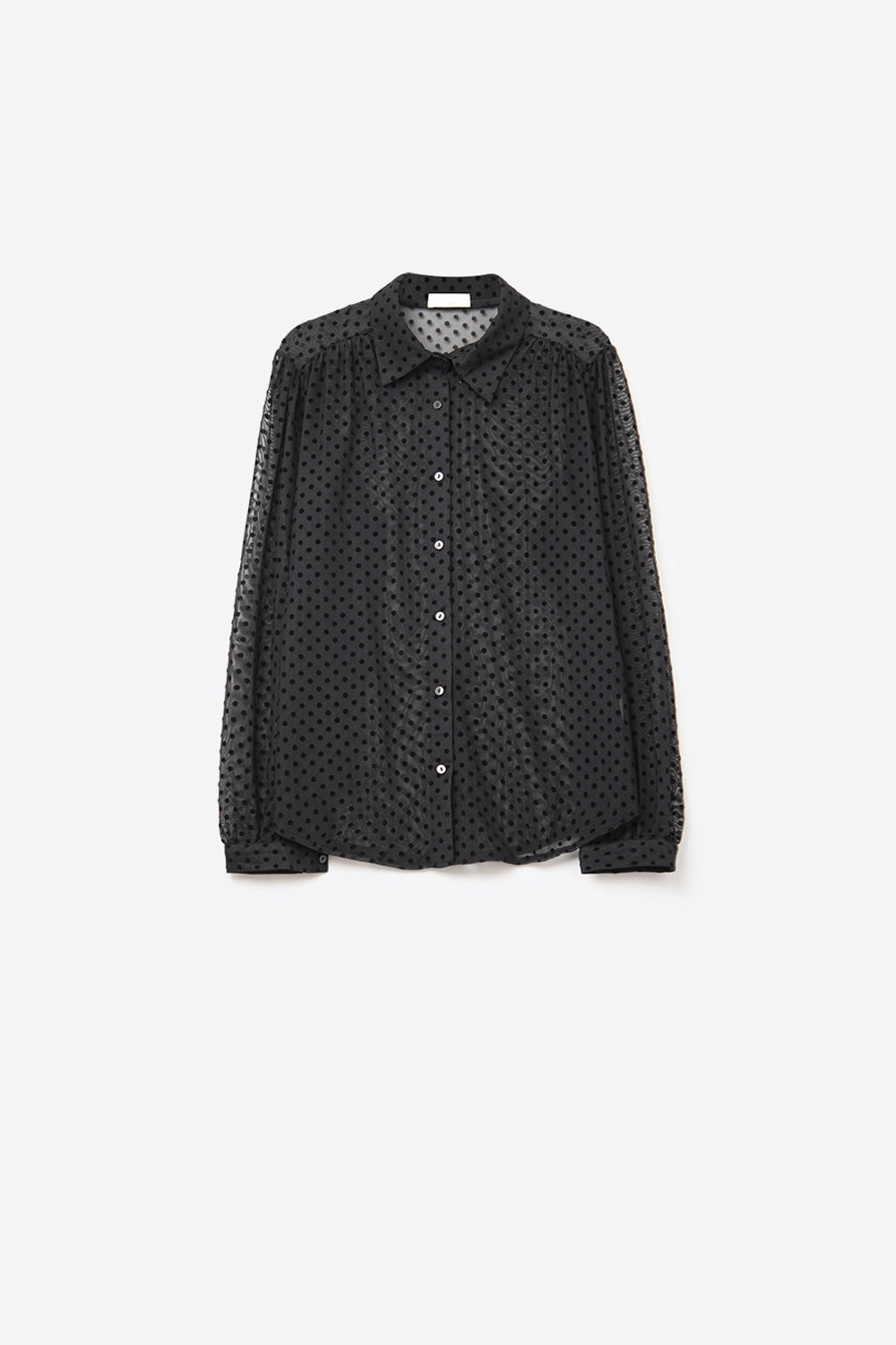 Camisa preta com botões às pintinhas em chiffon