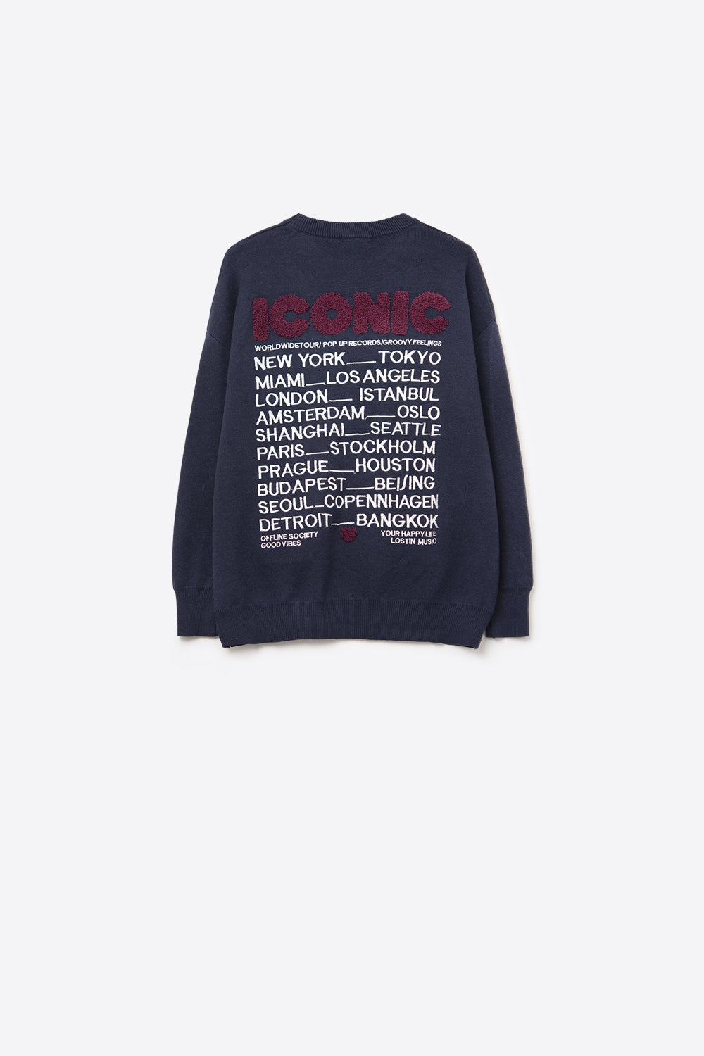 Camisola ICONIC bordada com estampado nas costas Global Tour em azul-marinho
