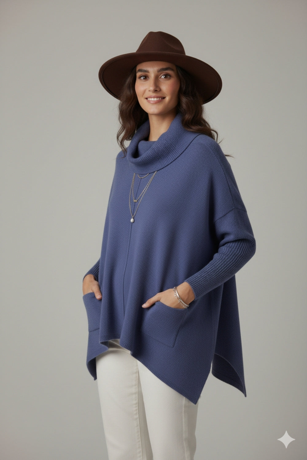 Camisola oversized azul-marinho com bolsos à frente