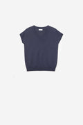 Camisola de gola em V de malha leve com mangas curtas