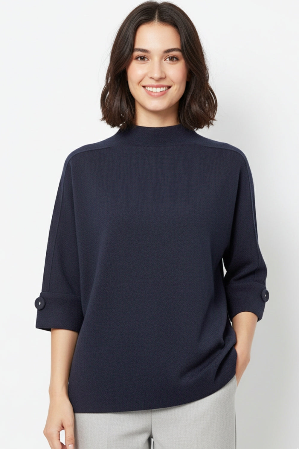 Camisola de malha azul-marinho com pormenores de botões