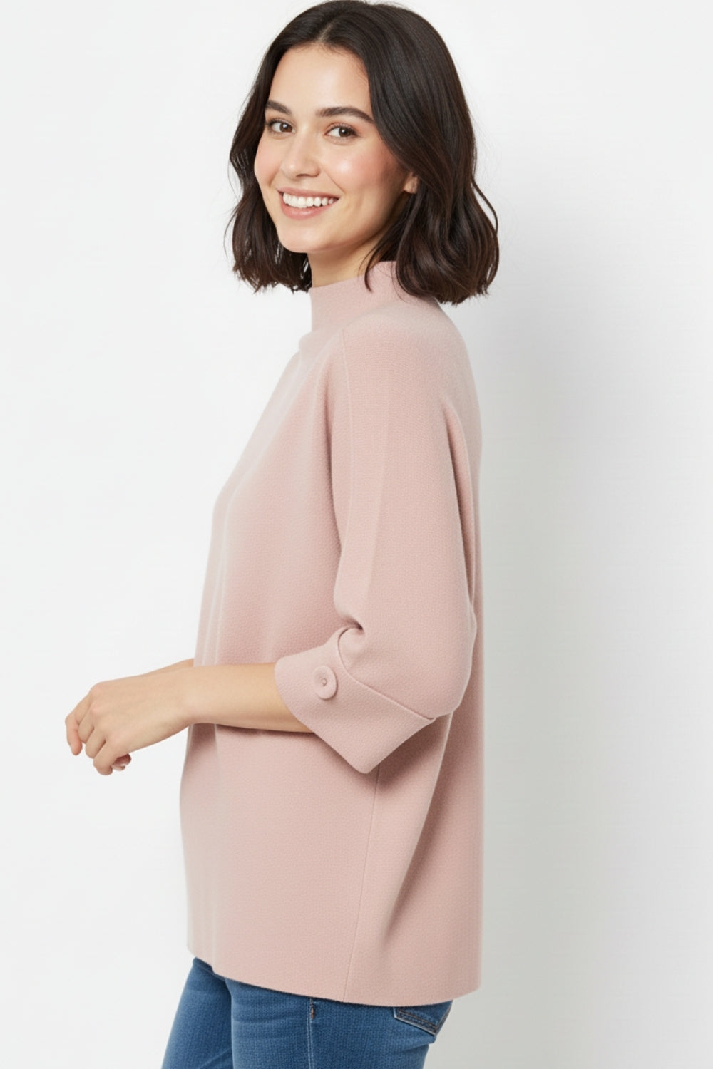 Camisola de malha rosa com pormenores de botões