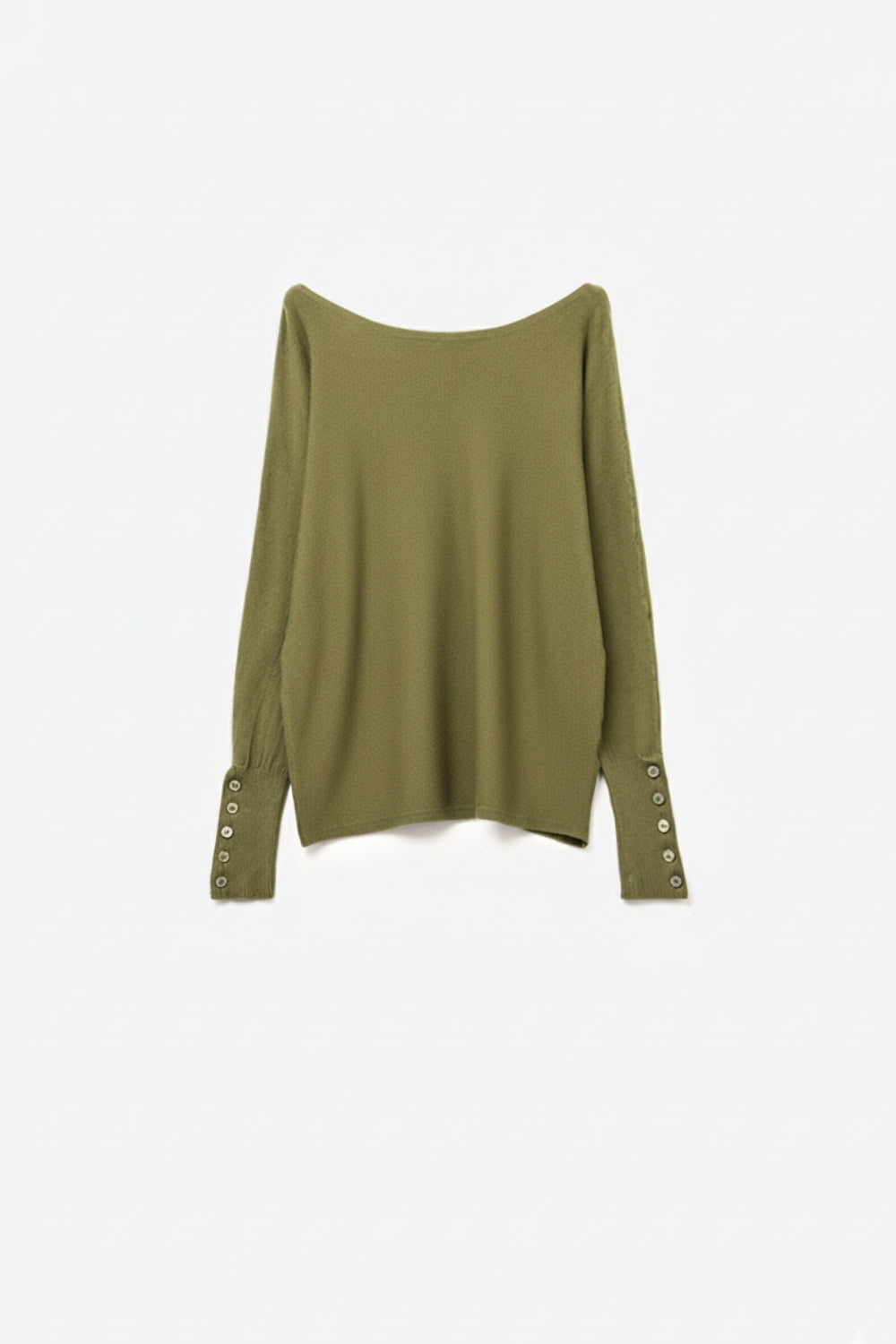 Camisola de malha macia verde azeitona com pormenores de botões nas mangas