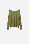 Camisola de malha macia verde azeitona com pormenores de botões nas mangas