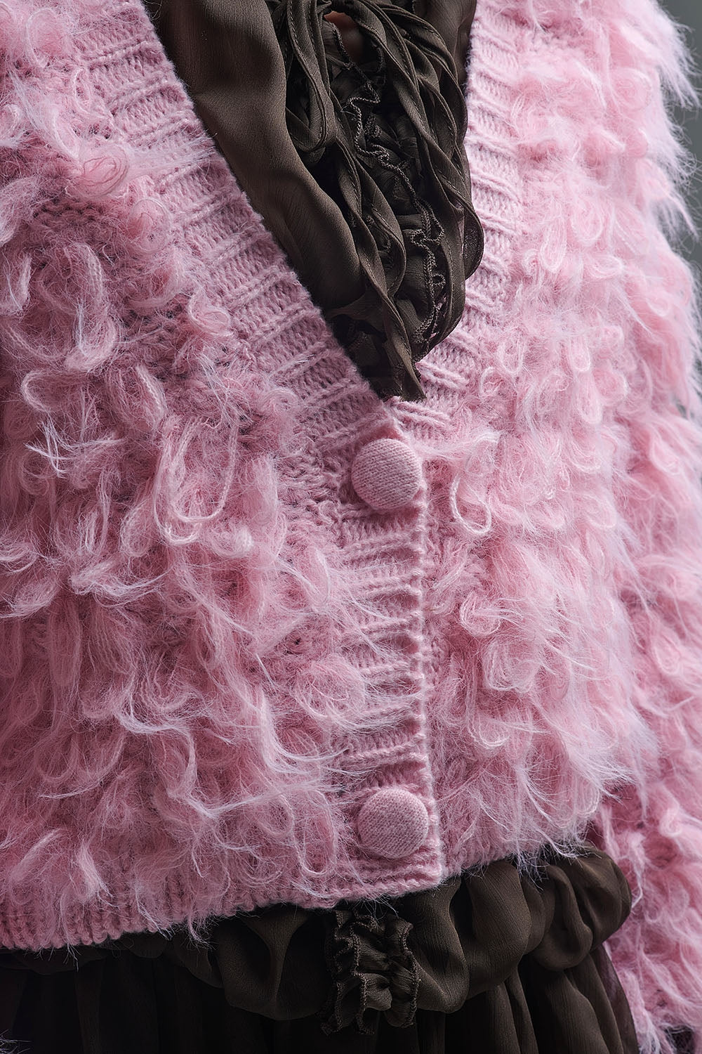 Casaco de malha felpuda estilo Shag em cor-de-rosa