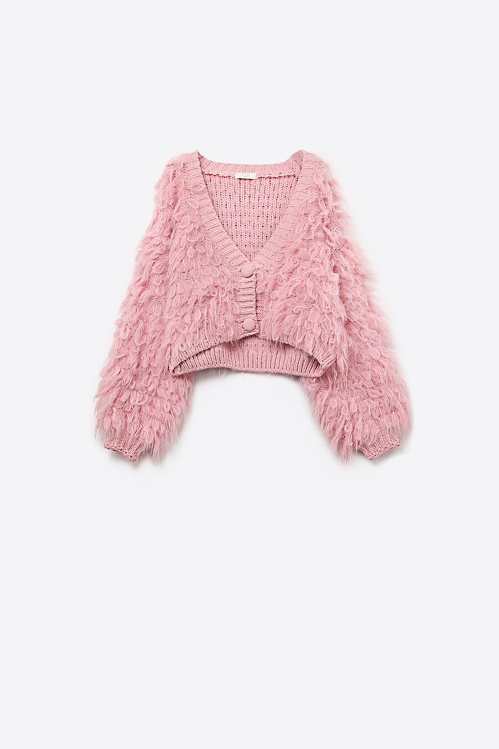 Casaco de malha felpuda estilo Shag em cor-de-rosa