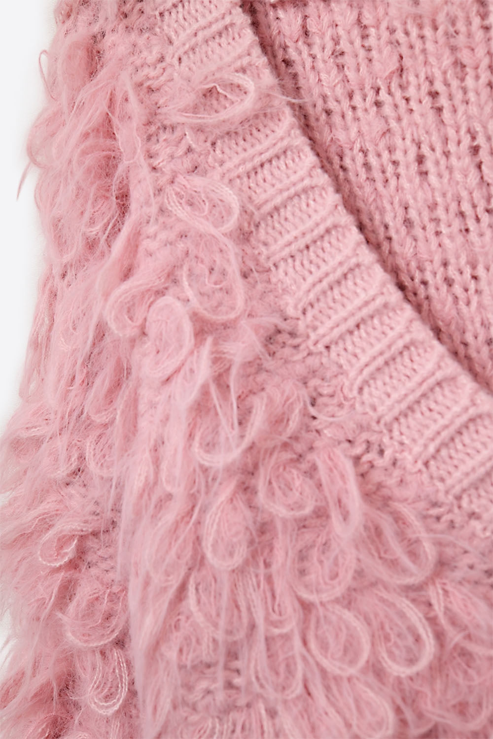 Casaco de malha felpuda estilo Shag em cor-de-rosa