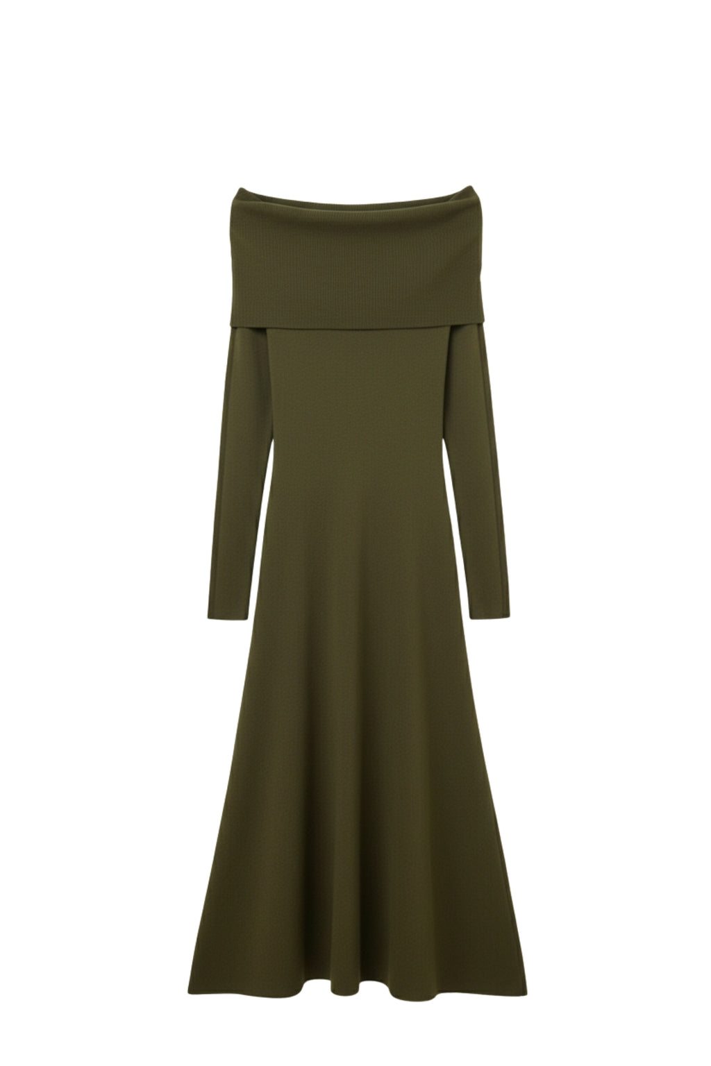 Vestido Maxi Bardot largo de malha em caqui