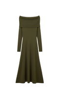 Vestido Maxi Bardot largo de malha em caqui