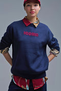 Camisola ICONIC bordada com estampado nas costas Global Tour em azul-marinho