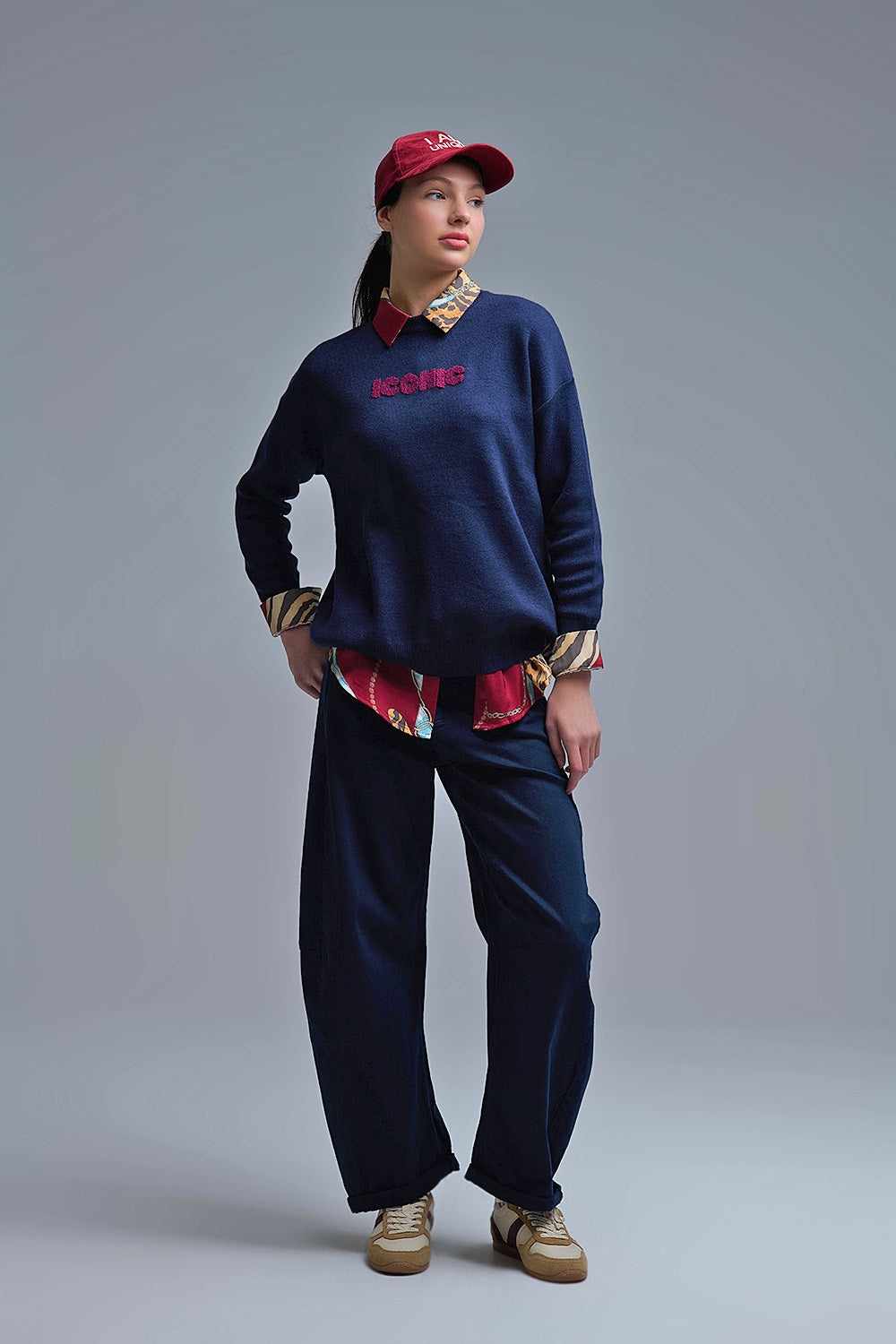 Camisola ICONIC bordada com estampado nas costas Global Tour em azul-marinho