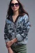 Casaco de malha cinzento elegante com estampado abstrato de lantejoulas