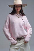 Camisola comprida oversized cor-de-rosa com pormenores de renda nos punhos e no pescoço
