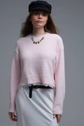 Camisola descontraída cor-de-rosa com pormenor de renda em cor-de-rosa