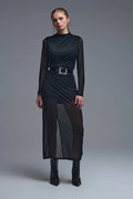 Vestido midi preto chique com bolinhas