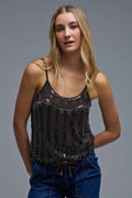 Cami Top vintage com lantejoulas bordadas em castanho