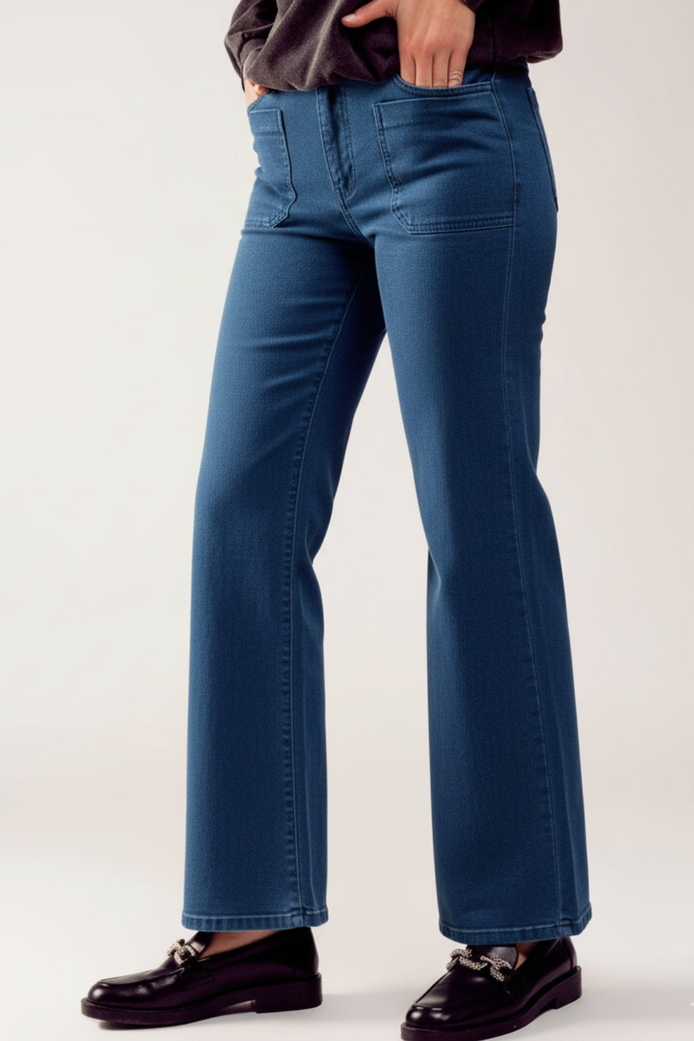 Calças de ganga largas de cintura alta em Dark Navy