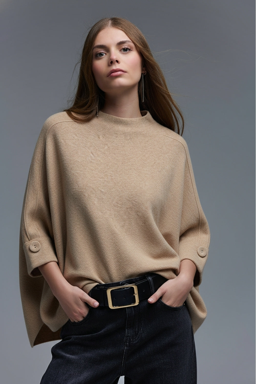Camisola de malha camel com pormenores de botões