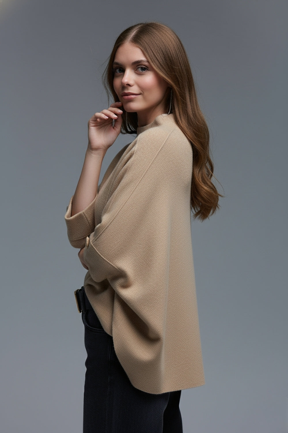 Camisola de malha camel com pormenores de botões