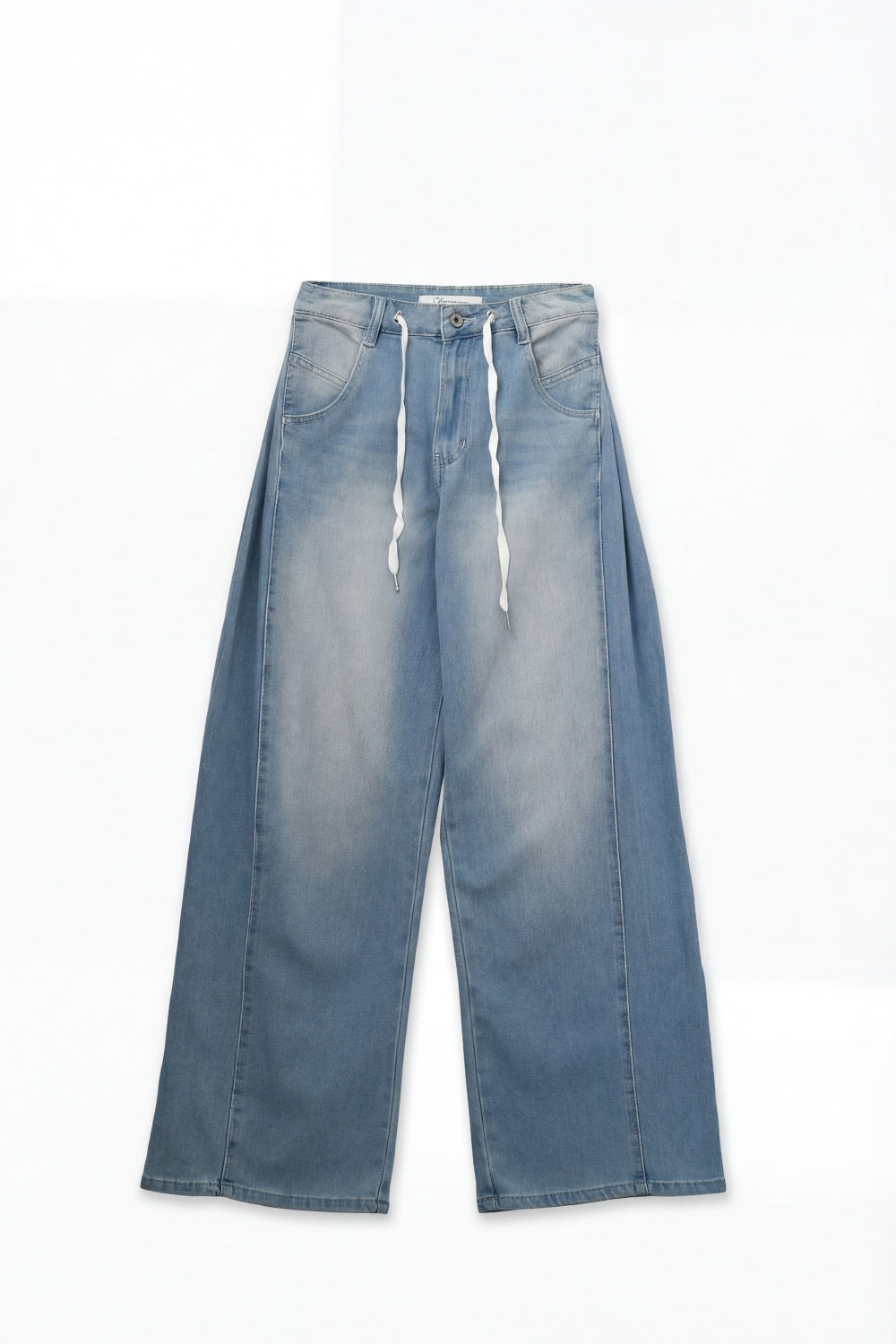 Calças Jeans Relaxadas Ajustáveis em Azul Claro