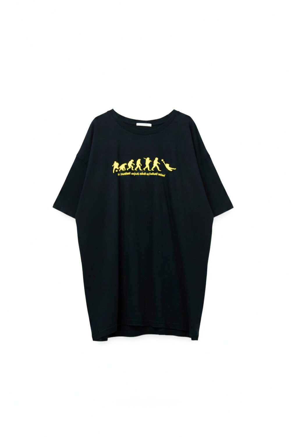 T-Shirt azul-marinho com texto amarelo e decote em gola redonda