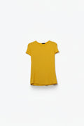T-Shirt amarela vibrante com decote em gola redonda