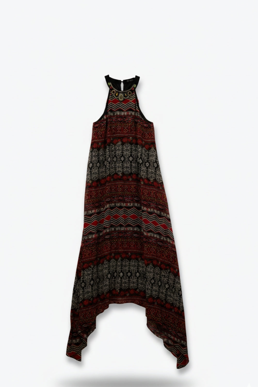 Vestido Boho Midi vermelho com estampado tribal