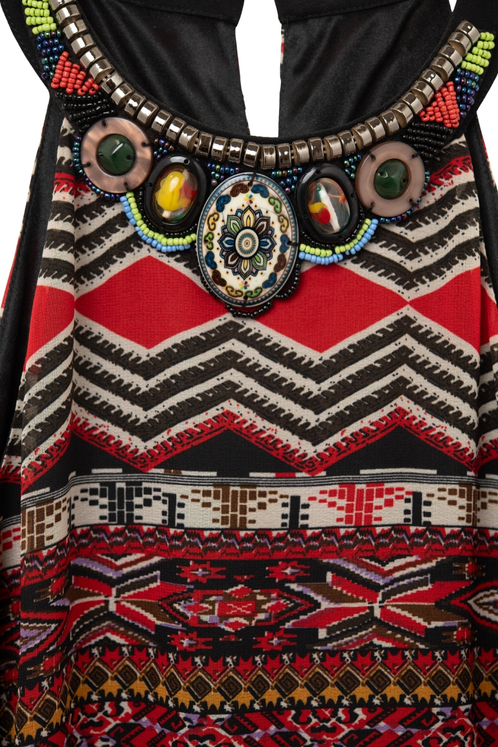 Vestido Boho Midi vermelho com estampado tribal