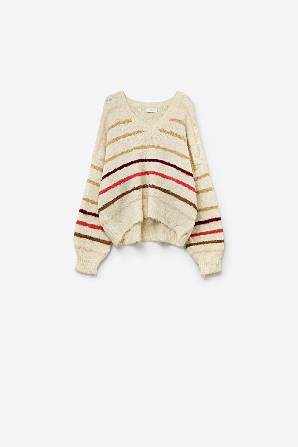 Camisola de tamanho grande em creme com riscas multicoloridas