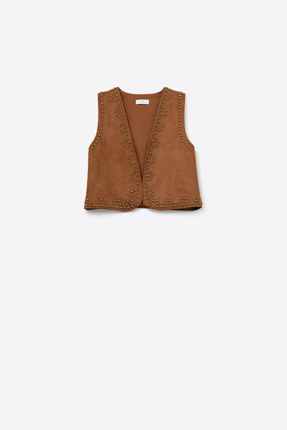 Colete camel com pormenores de tachas metálicas