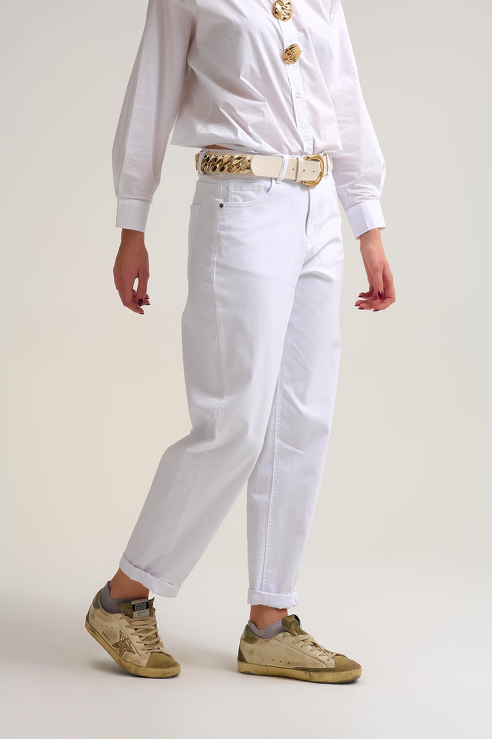 Calças Tapered descontraídas em branco Comfy Stretch