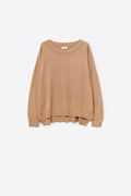 Camisola de malha camel com pormenor de gola em rede