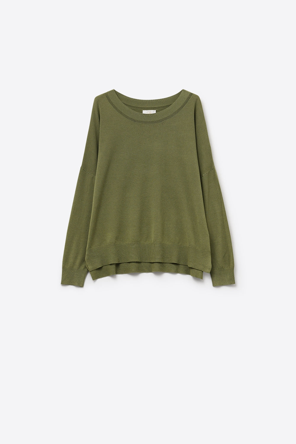 Camisola de malha cáqui com pormenor de gola em rede