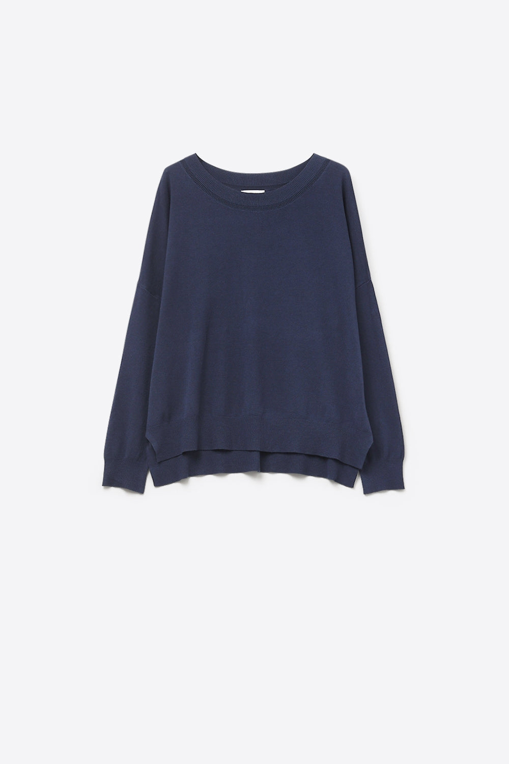 Camisola de malha azul-marinho com pormenor de gola em rede