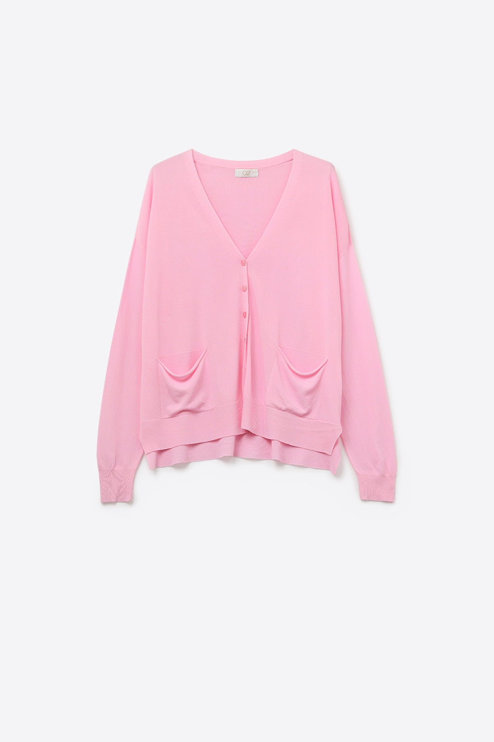 Casaco de malha fina com bolsos à frente em cor-de-rosa