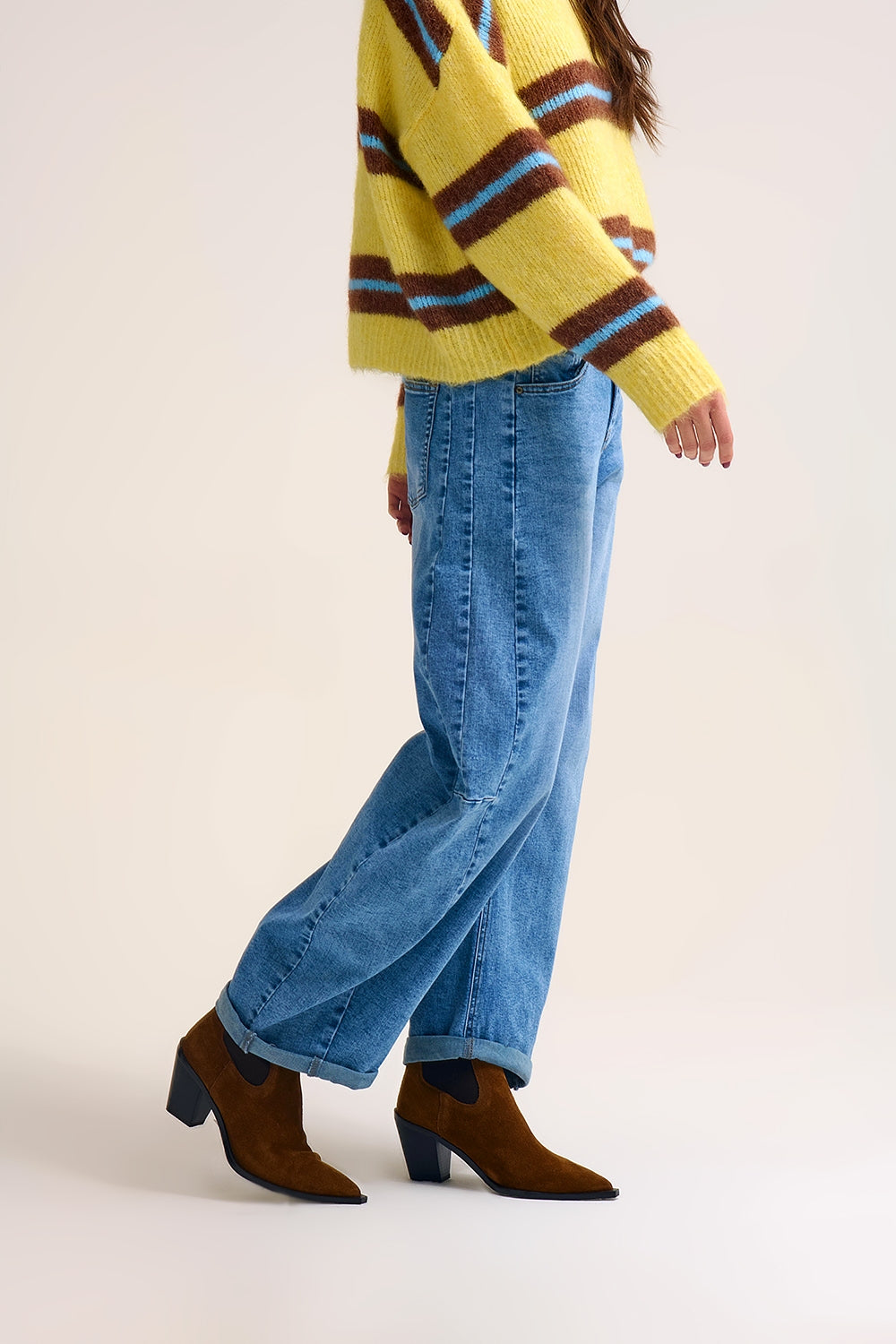 Calças de ganga de perna larga Barrel Blue Denim em lavagem clara