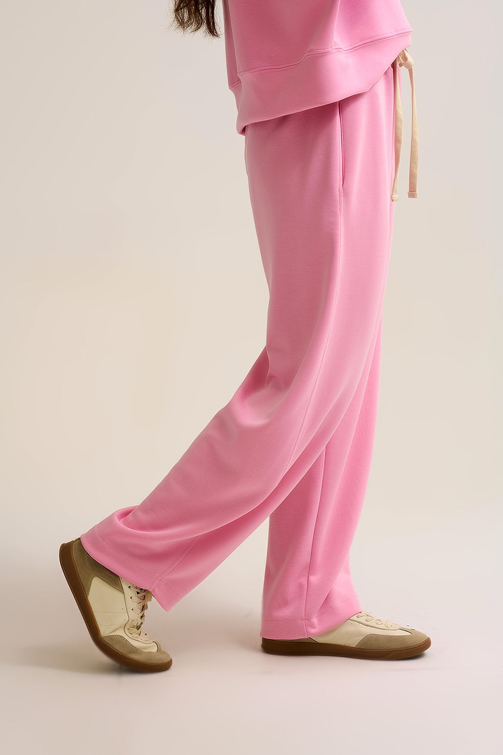 Calças Jogger de malha super-suave em cor-de-rosa com cintura com cordão