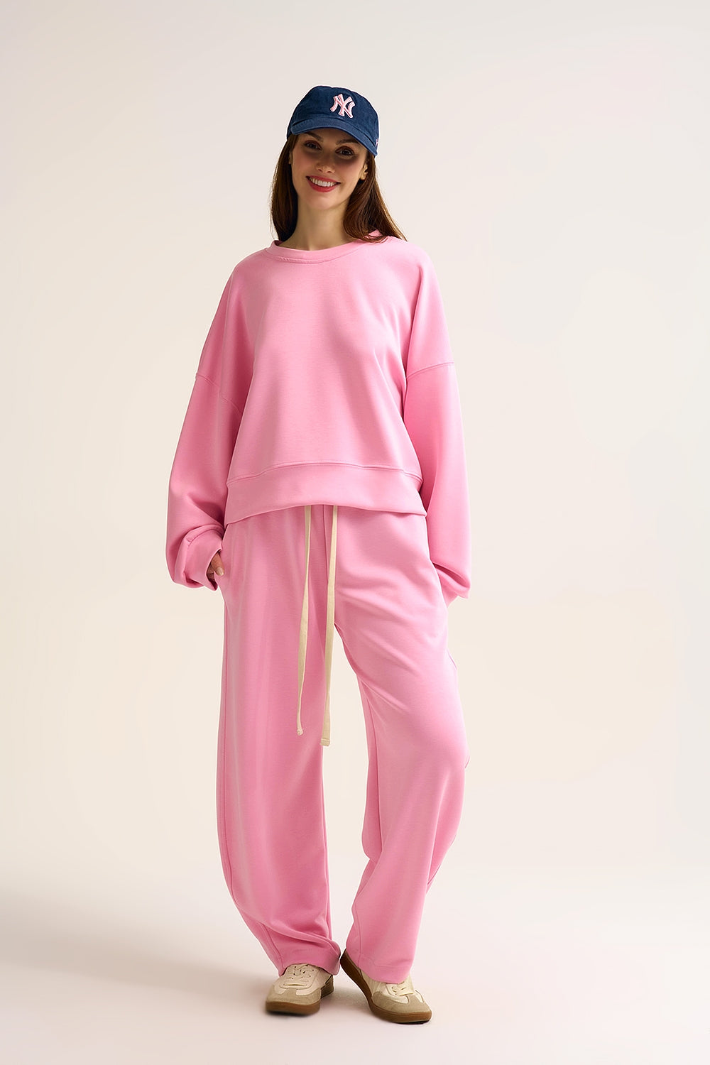 Calças Jogger de malha super-suave em cor-de-rosa com cintura com cordão